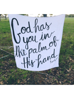 Modern Burlap Swaddle - God has you in the palm of his hand. Isaiah 49:16