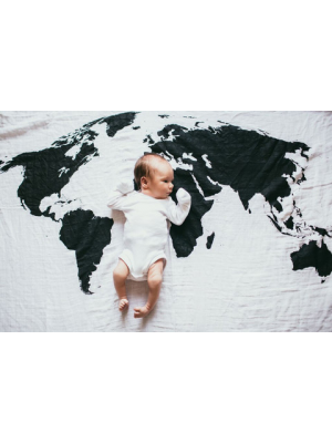 Modern Burlap Swaddle World Map